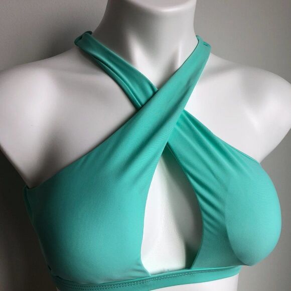 New SHEIN Bikini Top Crossed in Front Teal Small - Picture 3 of 8